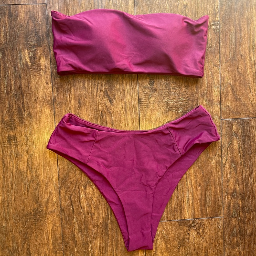 High waisted strapless bikini set